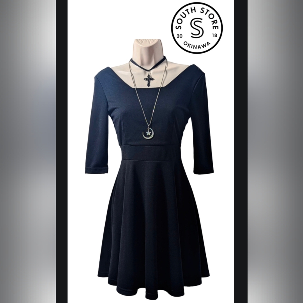 SouthStore Ballet Square Neck Black Skater Dress S XS